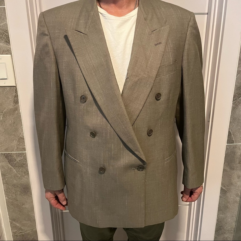 Pierre Cardin brown tan suit jacket one button- military front buttons